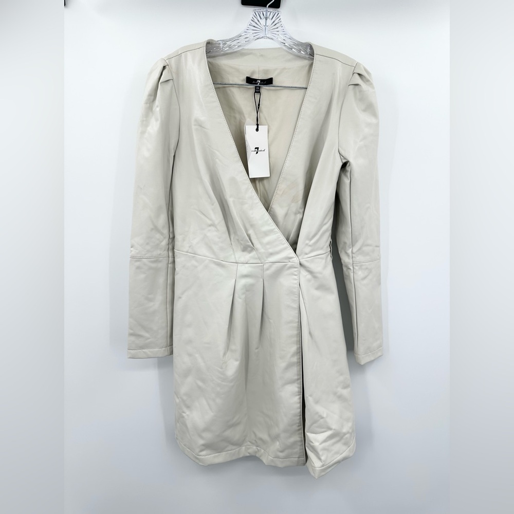 7 For All Mankind NWT Women's Faux Leather Cream/Ivory Wrap Mini Dress Size XS